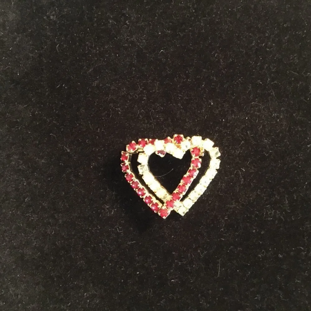 Double Heart Crystal Goldtone Pin